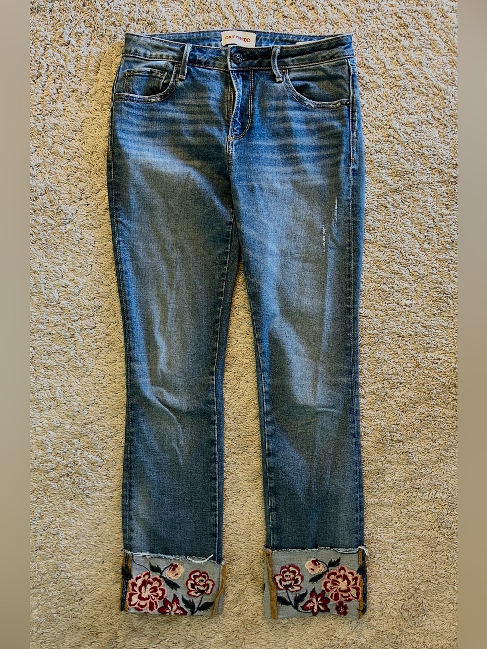 Driftwood Colette Flower Cuffed Jeans, Size 26